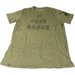 Under Armour Land Of The Free Home Of The Brave Army Green American Flag T-Shirt
